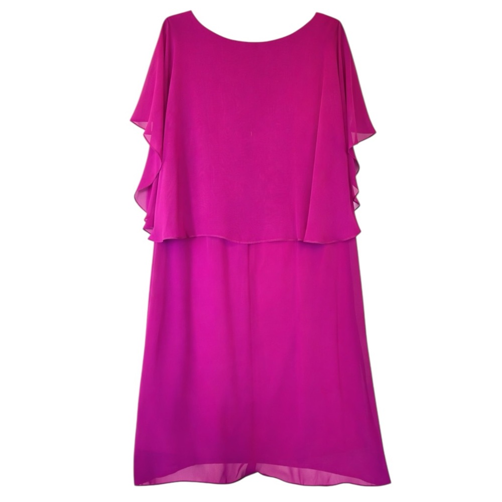 Ronni Nicole Magenta Chiffon Overlay Knee Length Cocktail Dress 12 - Picture 3 of 4